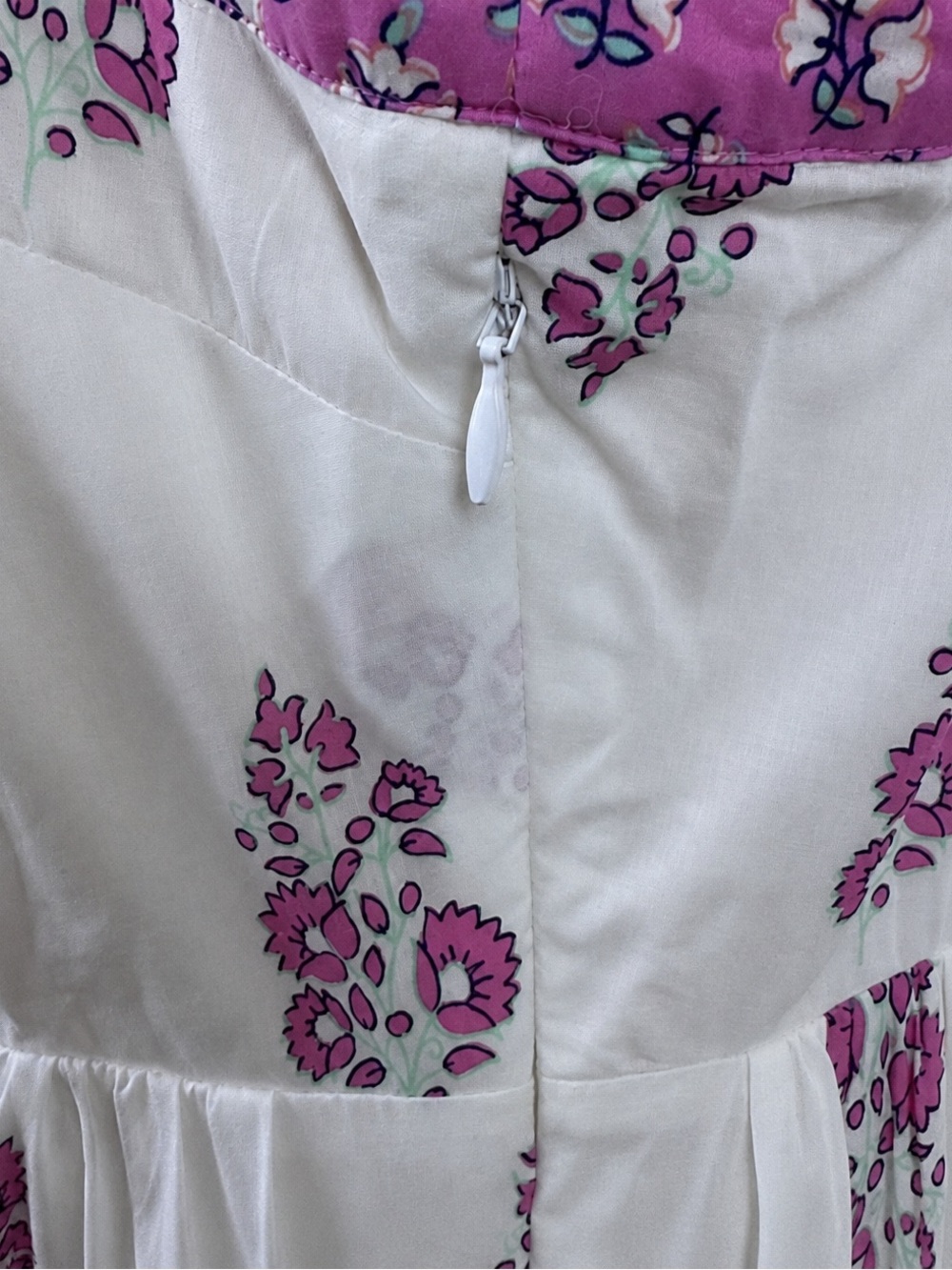 J.Crew Block Print Tiered Midi Dress White Pink Floral Square Neck Cotton SZ 10 - Picture 10 of 16
